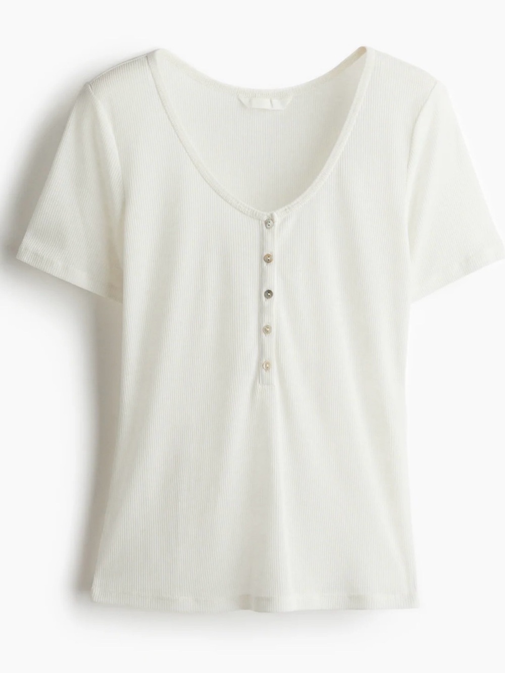 Ribbed Henley Scoop Neck Short Sleeve Top - Cream Size Medium NWT